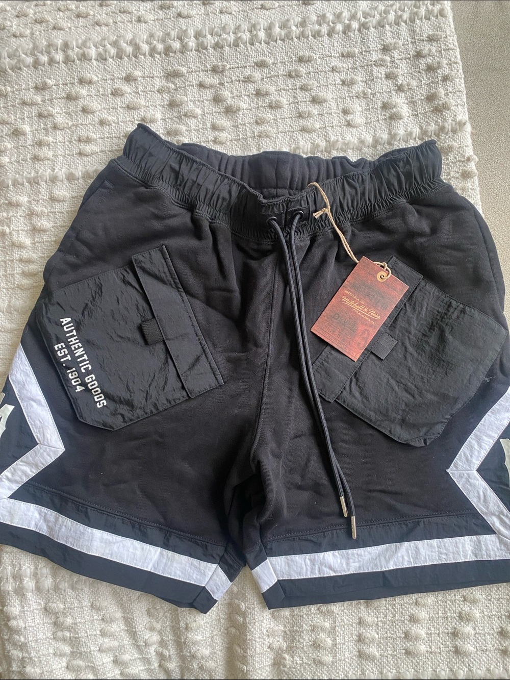 Mitchell & Ness Black Athletic Shorts with White Accent Trim